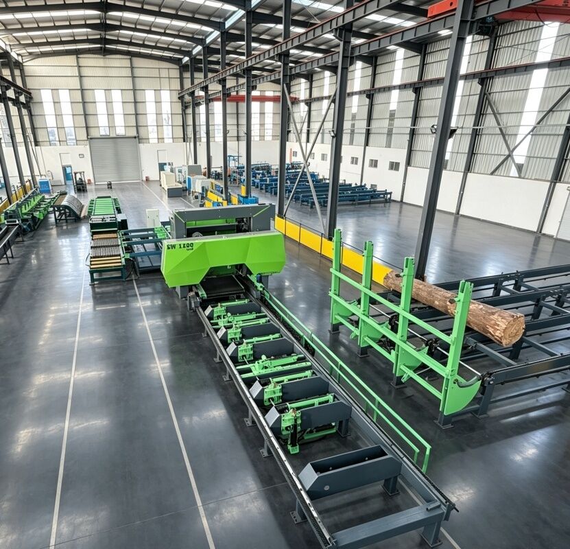 Horizontal Log Band Saw Heavy Duty Hydraulic Sawmill SW1200PRO Automatic Cutting Line