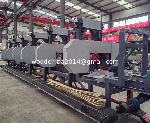 2/3/4/5/6 Kepala Kecepatan Tinggi Otomatis Multi Head Wood Sawmill Dengan Sistem Pemanfaatan Otomatis