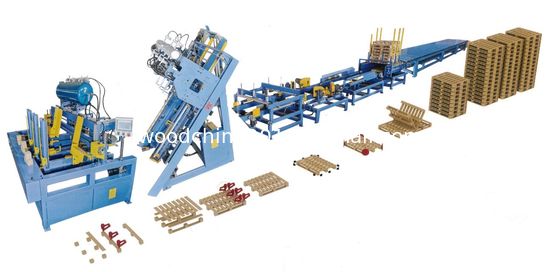 Euro Wood Block Palet Making Machine 4 Stringer w/Stacker Palet Nailer Assembly System (Sistem perakitan paku palet dengan stacker)